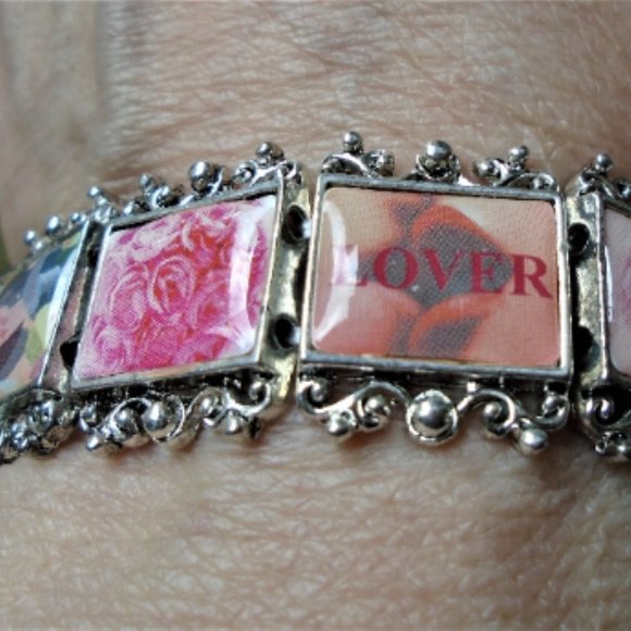 2/$25 Antique Silver Picture tile  Stretch bracelet romance, lovers or Taj Mahal - Picture 5 of 6